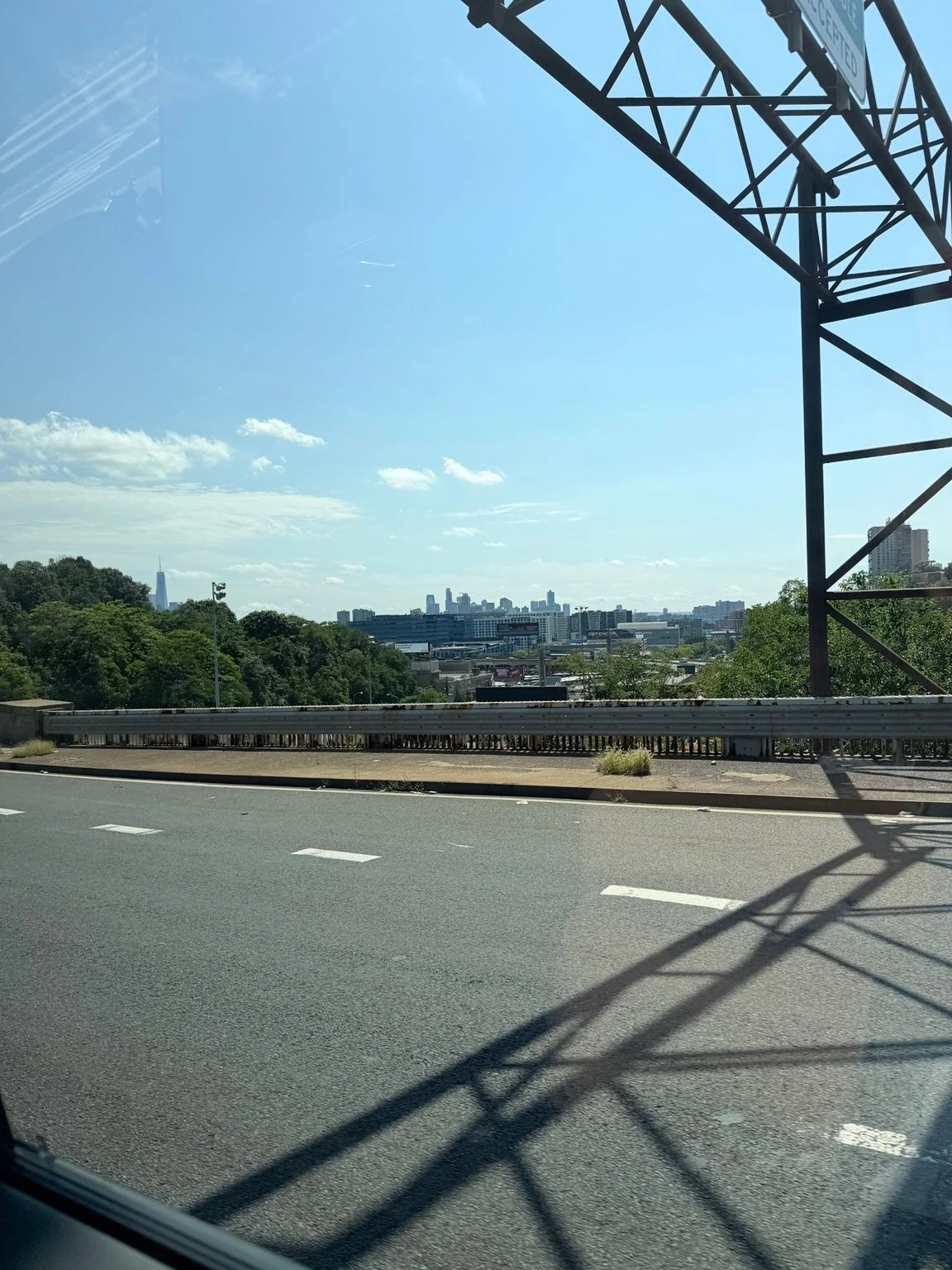 New York skyline through the car window.